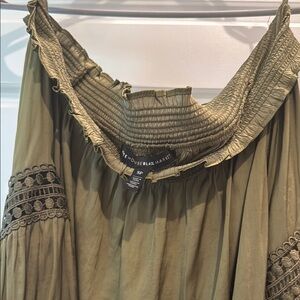 White House Black Market Olive Blouse with Black Lace